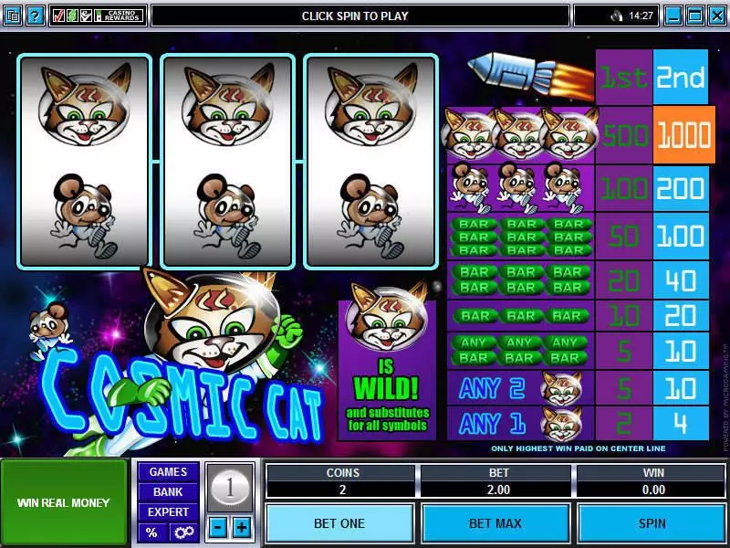 Cosmic Cat Microgaming Slot Main Screen Reels